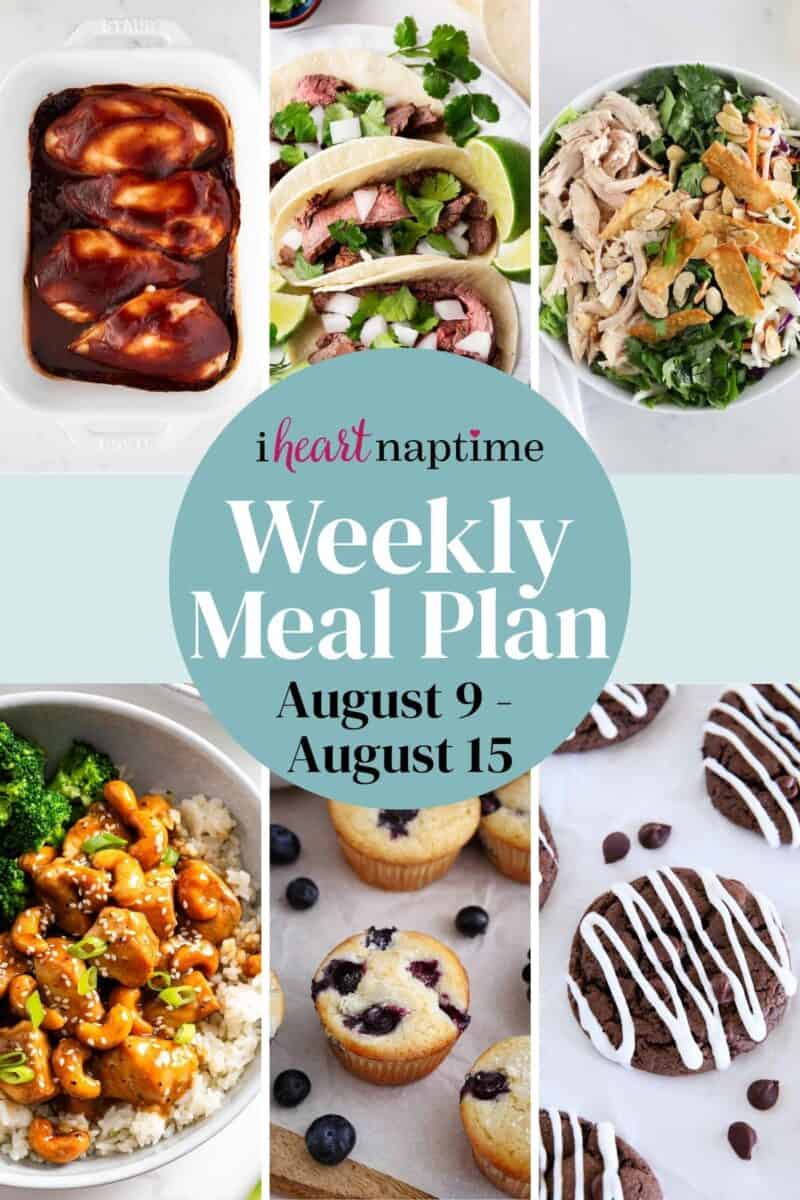 Recipe photo collage of a weekly meal plan for I Heart Naptime.