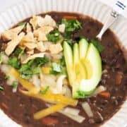 Black bean soup in a bowl.