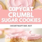 Crumbl sugar cookies stacked.