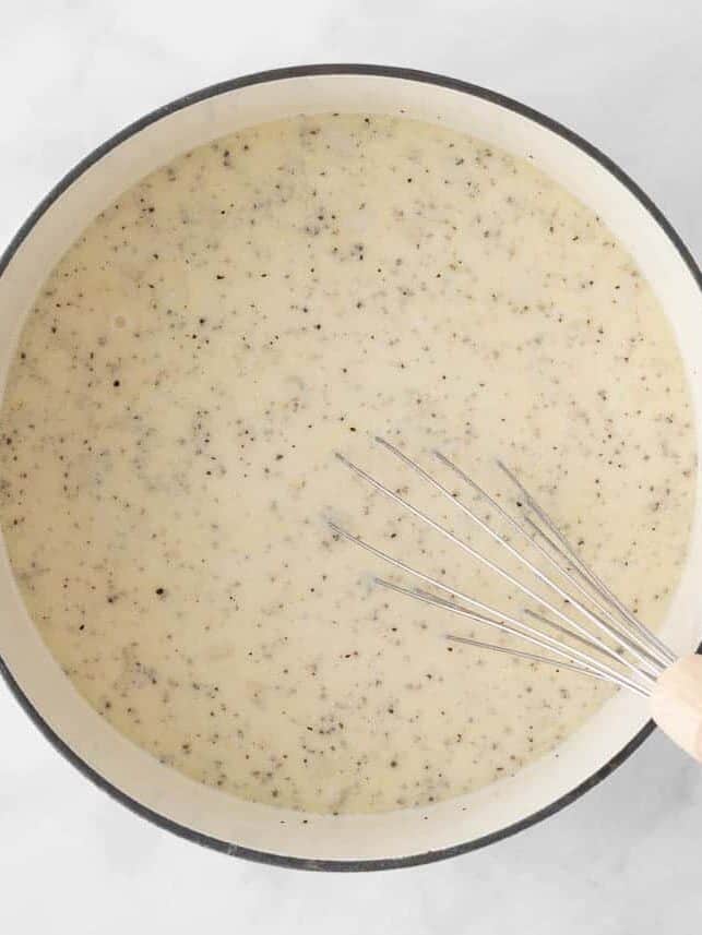 Making a roux with milk and half and half.
