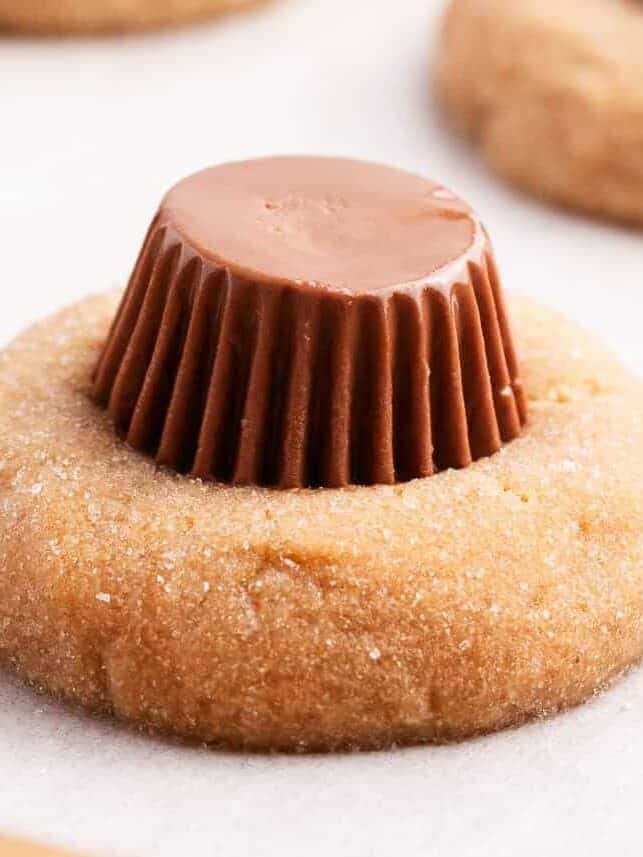 A peanut butter cup on top of a peanut butter cookie to represent the spider base.