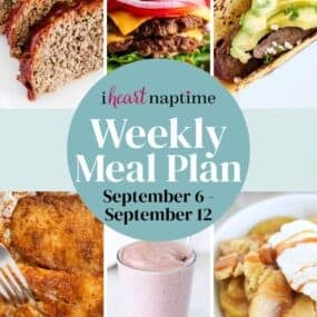 A recipe photo collage of a weekly meal plan for I Heart Naptime.
