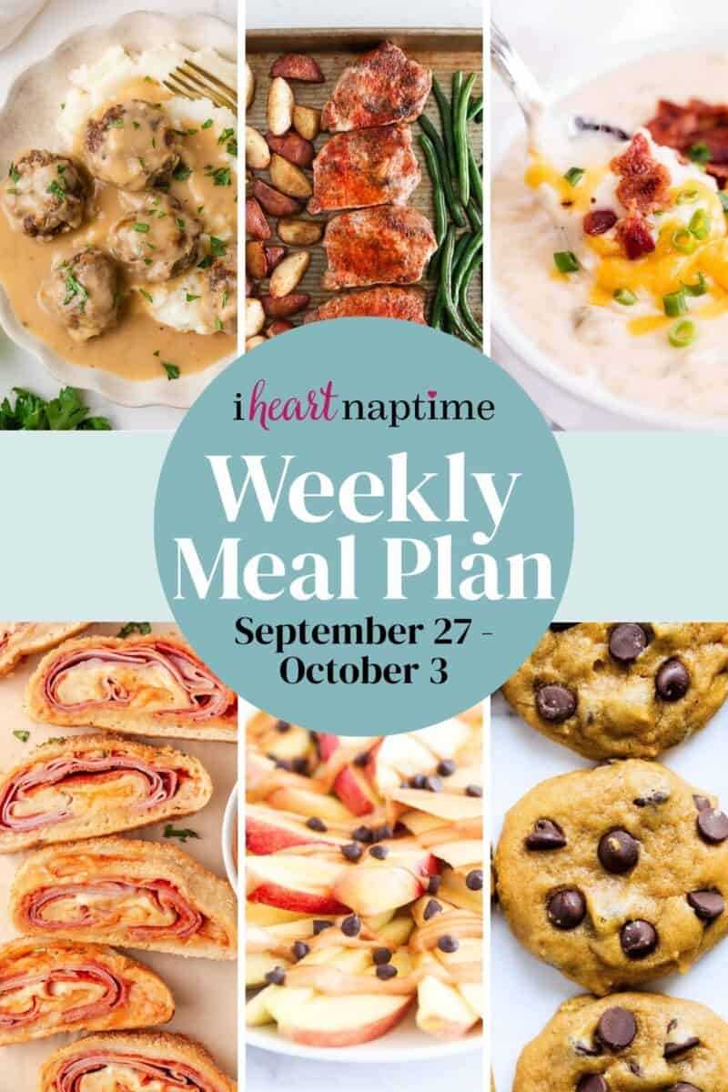 Photo collage of recipes for I Heart Naptime weekly meal plan.
