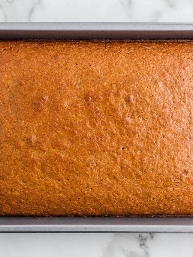 Pumpkin cake baked in baking sheet.
