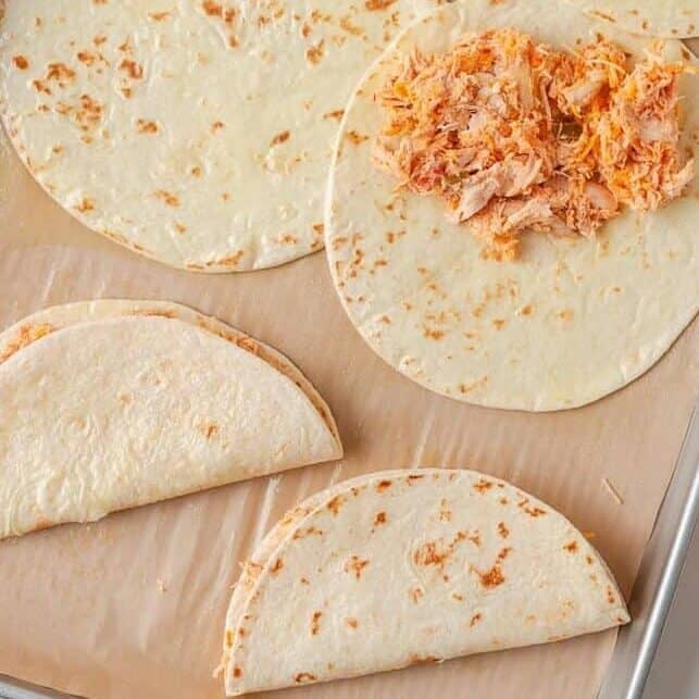 Chicken filling added to flour tortillas before being baked.