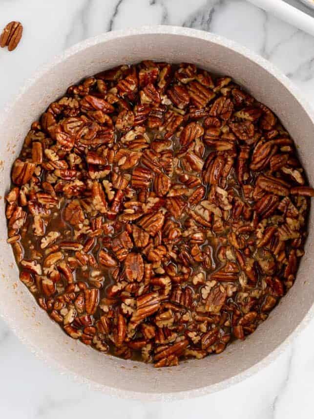 Pecan pie bar filling in a bowl.