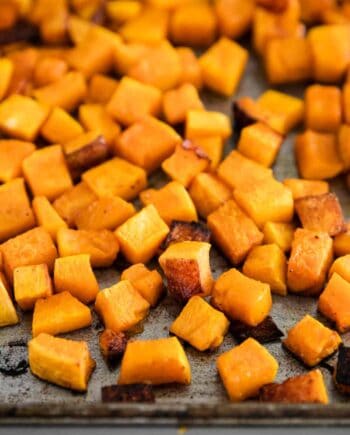 oven roasted butternut squash on baking sheet