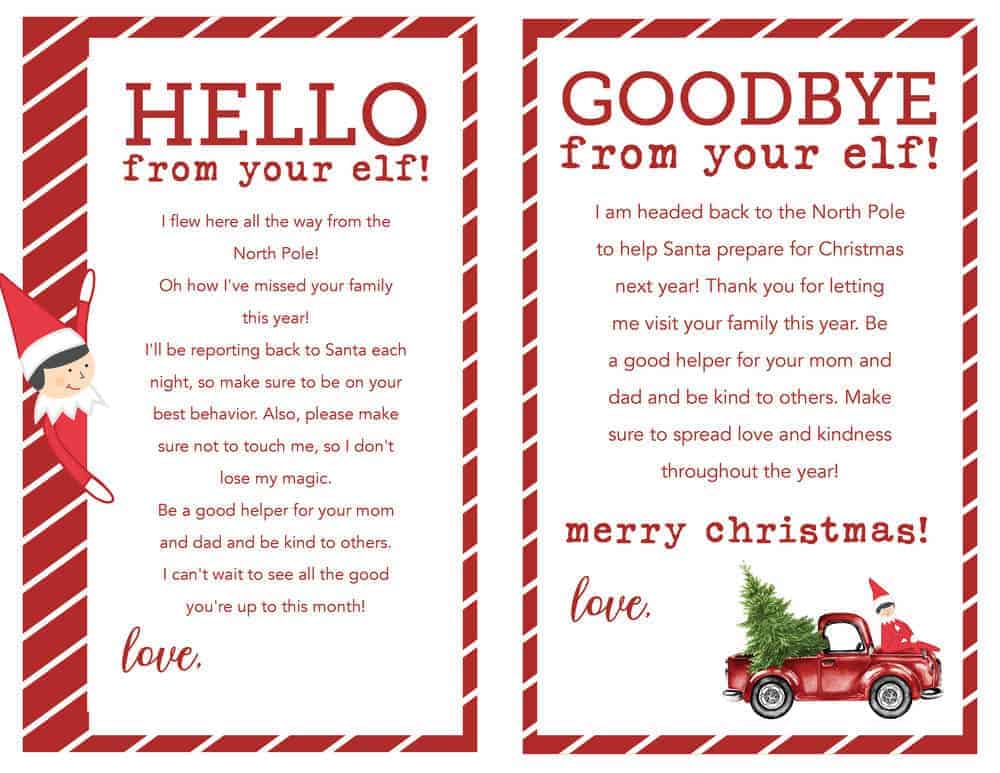 elf on the shelf arrival and goodbye letters 